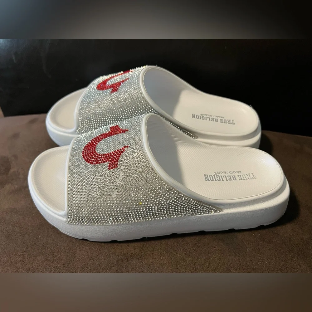 True Religion Stallion Rhinestone Logo Slide Sandal women’s size 8 - Picture 2 of 9